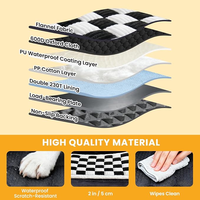 XL Checkered Large Dog Car Seat Cover with Dog Bed Mat for Back Seat Half - Single Seat Travel Hammock Extender, Waterproof Hard Bottom for Medium & Large Dogs, Car SUV Truck Vehicle - Image 8