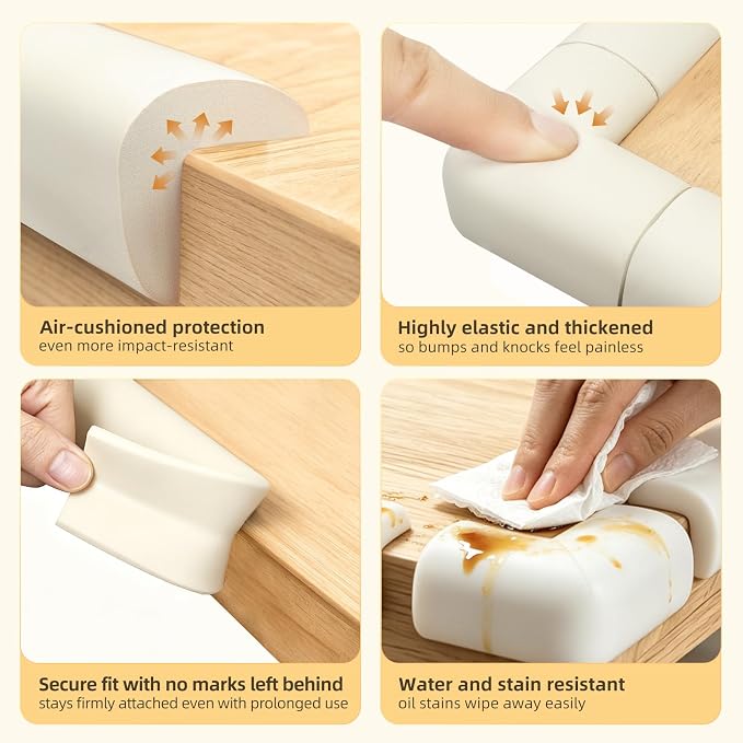 Corner Protector Baby, Baby Proofing Edge Corner Protector, Soft Foam White | Waterproof Foam Cushion with Adhesive Tape ,Corner Protector for Fireplace, Table, Stair, Cabinet (6.6ft Edge + 4 Corners) - Image 5