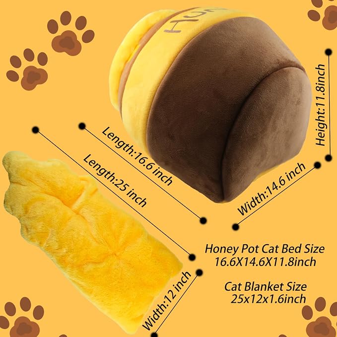 Honey Pot Cat Cave Bed, Soft and Thick Rebound Sponge Pet Nest with Removable & Washable Cushion, Cute Cartoon Design for Small Cats and Breeds - Image 6