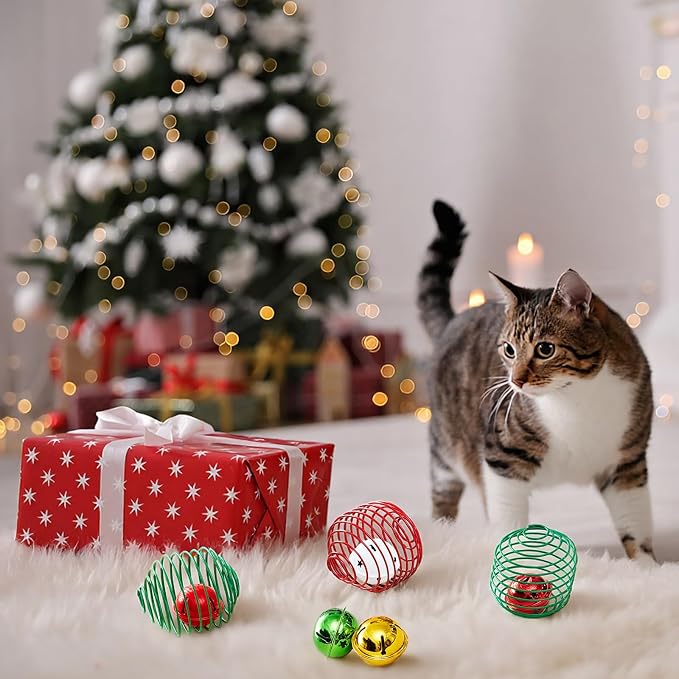 Jecery 5 Pcs Cat Toys Spring,Bell,Christmas Colors | Interactive Metal Cat Toy, Stretchable Rolling Ball, for Indoor Cats, Colorful Playful Coils, Kitten Pet Supplies - Image 4