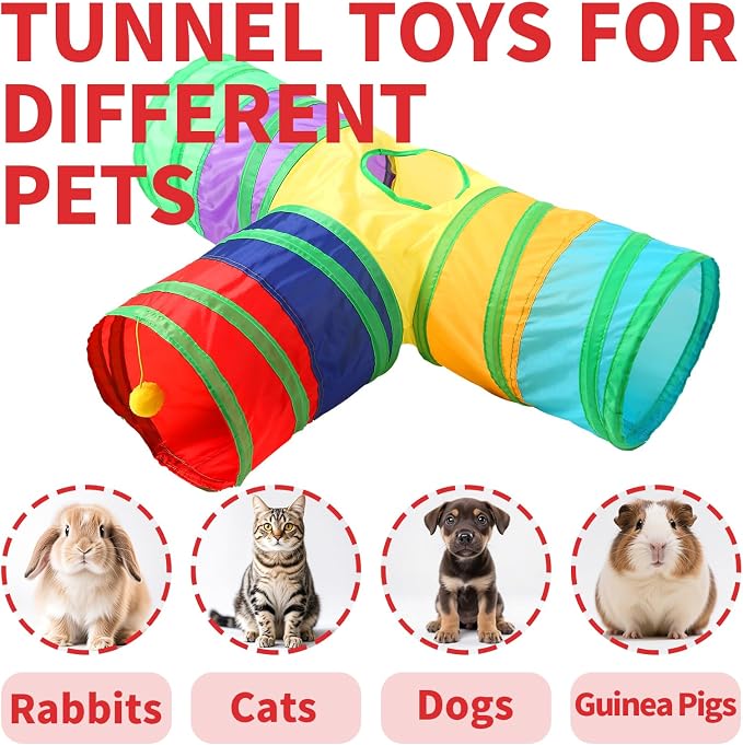 Pet Cat Tunnel, T-3 Way Tunnels for Indoor Cats, Collapsible Pet Tunnel for Kitten, Puppy, Rabbit, 25cm-Wide Tunnels, Durable & Breathable, with Peek Hole Toy Ball - Image 2