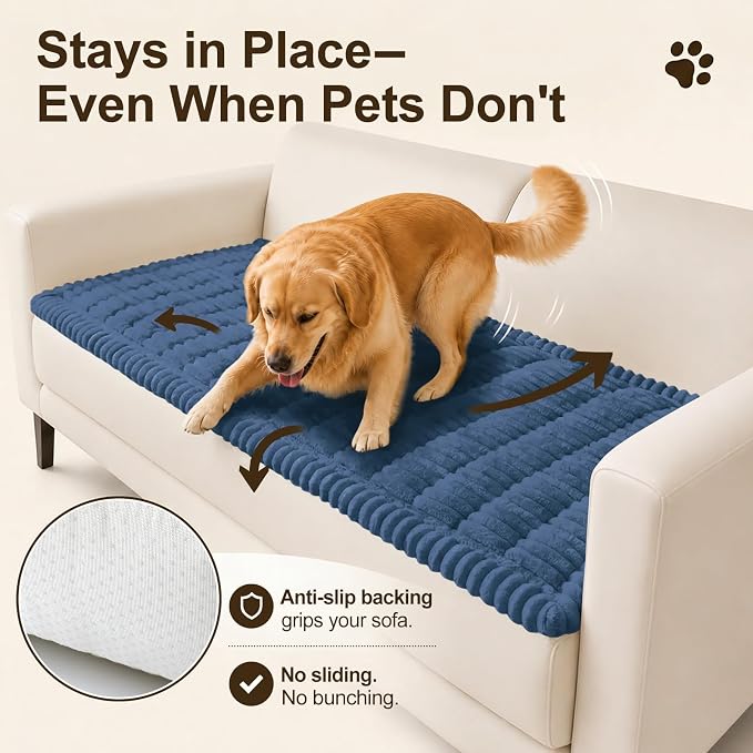 decorUhome Couch Cover for Dogs, Non Slip Fuzzy Thick Pet Sofa Protector | Pet Friendly, Machine Washable, Fits 3-Cushion Sofa, Protects Against Pet Hair & Daily Messes, Navy Blue, 27.6" x 70.9" - Image 3