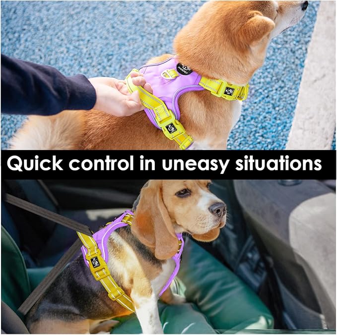 No Pull Dog Harness, Unique Colors Reflective Adjustable Dog Vest | with Soft Training Handle Metal Clips for Small Medium Large Dogs (Baby Purple Base & Yellow Straps,M) - Image 5