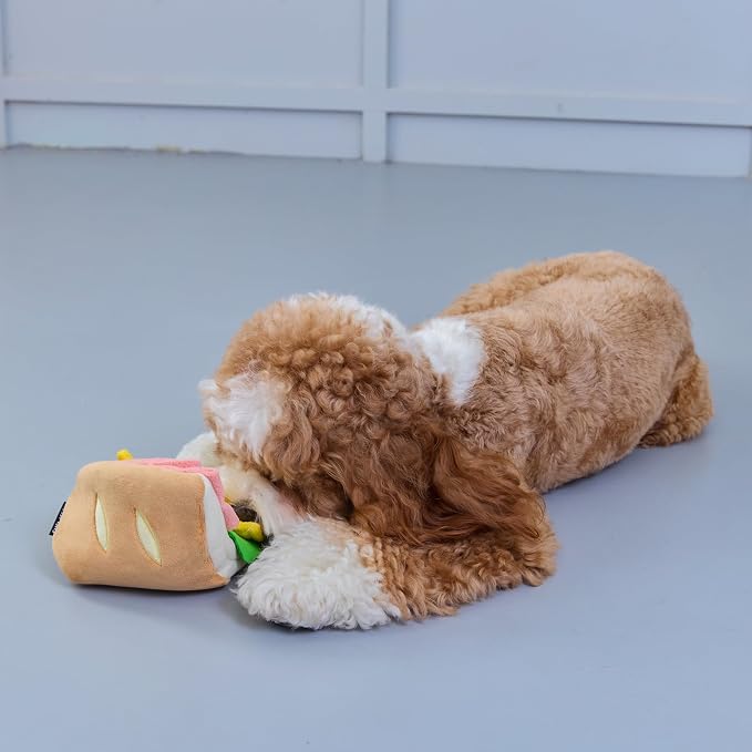 CHEWFFON Interactive Dog Toy, Multi-Layer Treat Hiding Nose Work Game | Half Sandwich Design, Crinkle Plush Snuffle Toy with Treat Pockets, Enrichment Puzzle Toy for Small & Medium Dogs - Image 5