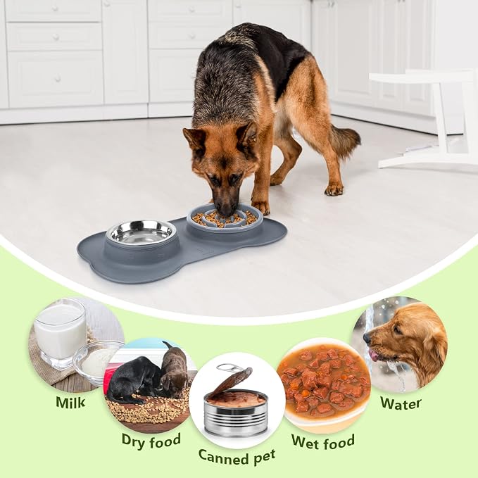 Pecute Slow Feeder Dog Bowls to Slow Down Eating, Dog Slow Feeder Bowl | No-Spill Non-Skid Silicone Mat, Food-Grade Safe Dog Food Bowls Slow Feeder, Stainless Steel Dog Water Bowl for Dogs Cats - Image 7