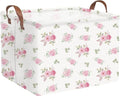 Rectangular Rose Pink Flower Basket for Girls,Waterproof collapsible laundry basket for girls,Kids Storage Baskets,Books Box,Gift Baskets,Baby Room Decor(Pink Flowers) by FXOCSHE