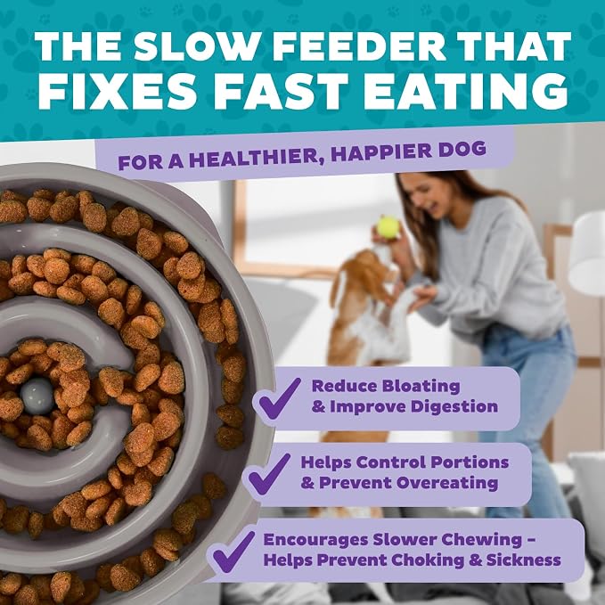 Outward Hound Fun Feeder Slo Bowl – Medium 2‑Cup Capacity,Slow Feeding,Small to Medium Dogs & Cats,Non-Slip,Gray,Drop Pattern,(Pack of 12) - Image 3