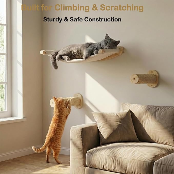 Faux Rabbit Fur Cat Wall Hammock - 2-Step Climbing Shelf, Wall Mounted for Indoor Large Cats - Image 4