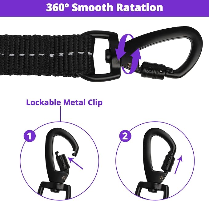 Long Dog Leash 10 FT: Heavy Duty Rope Leashes for Dogs Training with Swivel Lockable Hook Reflective Threads Bungee and Padded Handle - Dog Lead for Large Small Medium Dogs Outside Walking Hiking - Image 4