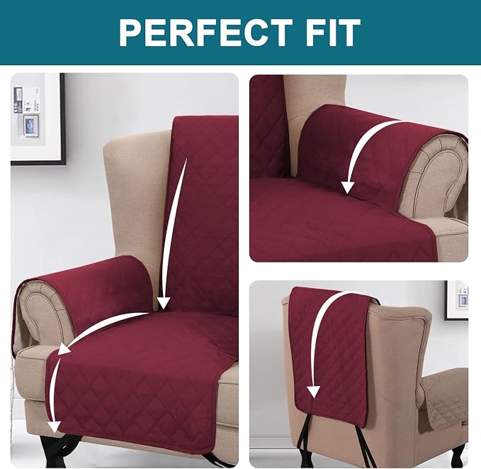 Turquoize 100% Waterproof Wing Chair Cover Wing Armchair Slipcovers Chair Couch Protector Triple Non-Slip Sofa Slipcover for Wing Chair Furniture Protector for Pets, Kids,Dog (Wing Chair, Burgundy) - Image 5