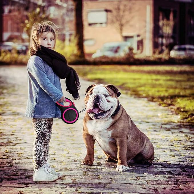 Segarty 26ft Dog Leash Retractable, 8m Dog Leads Long for Medium Large Breed Pets 44-110Lbs, No Tangle Nylon Tape and 1 Button Break & Lock Heavy Duty Leash for Training Running, Pink - Image 6