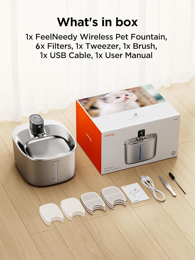 Cordless Cat Water Fountain, Battery Operated, 4L/135fl oz Stainless Steel Pet Water Fountain for Cats Dogs with Motion Sensor, Ultra Quiet Cat Drinking Fountain with 6 Filters (YPD-C004S) - Image 8