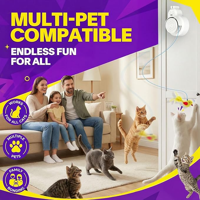 Automatic Interactive Cat Toys, Door Flying Feather Bird & Mouse for Kitten | CATPICK Electric Rechargeable Door Frame Hanging Play Chase Exercise Moving Enrichment Toy for Bored Adult Cats, White - Image 2
