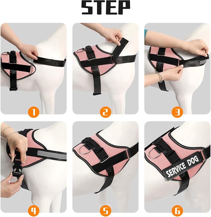 MUMUPET Service Dog Harness, No Pull & Reflective Pet Vest, Pink, M | Easy Control Handle, Soft & Breathable Padding, Adjustable Fit for Small to Large Dogs, 2 Removable Patches - Image 6