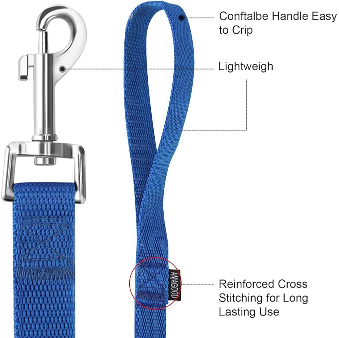 AMAGOOD 6 FT Puppy/Dog Leashes, Strong Traditional Style Leash with Easy to Use Collar Hook,Dog Lead Great for Small and Medium and Large (Blue,5/8" x 6 Feet) - Image 3