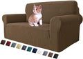 MAXIJIN Stretch Loveseat Sofa Slipcovers 1 piece Love Seat Couch Covers for 2 Cushion Couch Non Slip Sofa Cover Washable Dog Cat Proof Furniture Protector Pet Friendly (Loveseat, Brown) by MAXIJIN