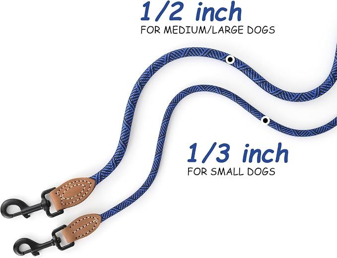 Mile High Life Dog Leash with Genuine Leather-Wrapped Ends, 4/5/6FT | Tangle-Free 360° Swivel Clasp Heavy Duty Rope Leash | Small Medium Large Dogs | Daily Walking (Blue, 60 Inch, 1/3") - Image 3