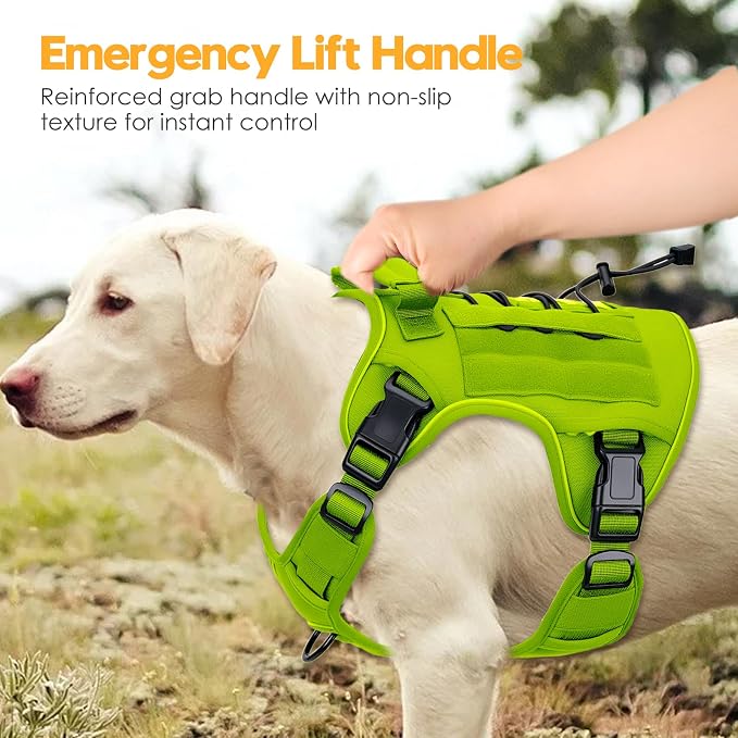 Heavy-Duty Tactical Dog Harness for Large Dogs, No Pull Adjustable Reflective Pet Vest with Molle System, K9 Military-Grade Control for Service Training, Outdoor & 10+ Breeds, Wild Lime, X-Large - Image 8