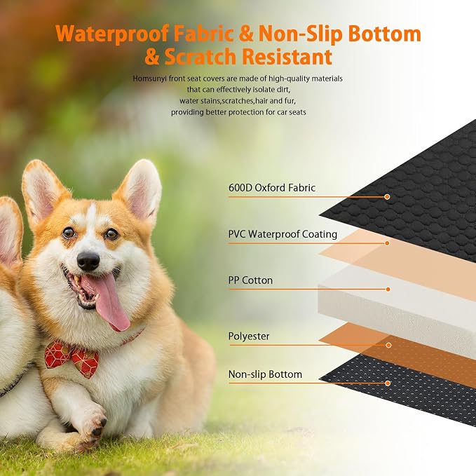 2 Packs Front Seat Car Cover, Waterproof Dog Car Seat Cover, Non-slip & Scratch-Proof, Pet Car Seat Protector with Side Flaps and Storage Pocket, Car Seat Cover for Most Cars, Trucks and SUVs - Image 7