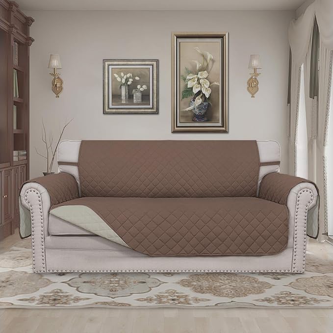 Easy-Going Sofa Slipcover Reversible Loveseat Sofa Cover Couch Cover for 2 Cushion Couch Furniture Protector with Elastic Straps for Pets Kids Dog Cat (Oversized Loveseat, Brown/Beige) | Oversized Loveseat Slipcover For Dogs, Water Resistant Mat, Livin... - Image 2