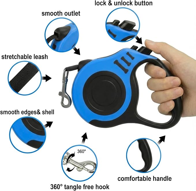 PETIMP Retractable Dog Leash Lightweight 16FT Leash Set | with Folding Bowl,Dispenser,Rubbish Bags, for Small Medium Dogs(Blue) - Image 3