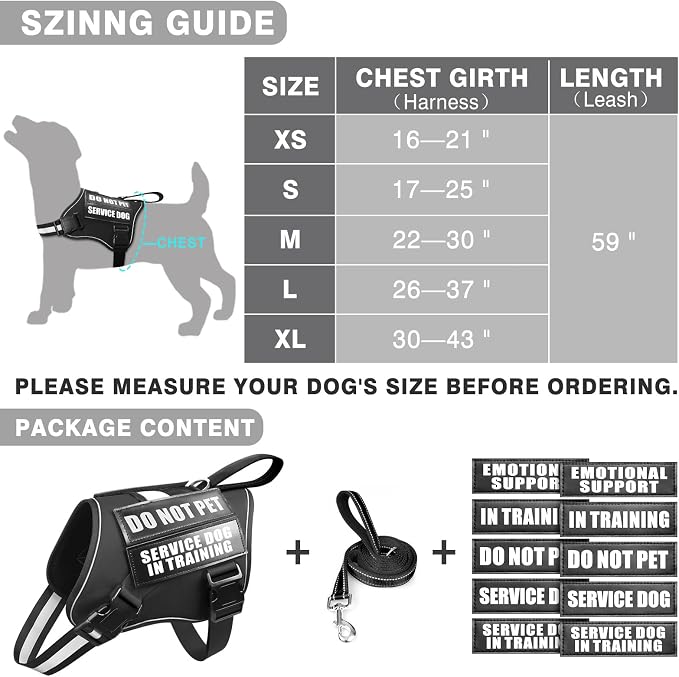 Service Dog Vest Harness and Leash Set+10 Patches,No Pull&Easy Walk Reflective Dog Harness with Soft Padded Handle for Training/Everyday,Fit Small/Medium/Large/Extra-Large Dogs (Black S) | No Pull&Adjustable Reflective Dog Harness Small Sized,Dog Leash... - Image 2