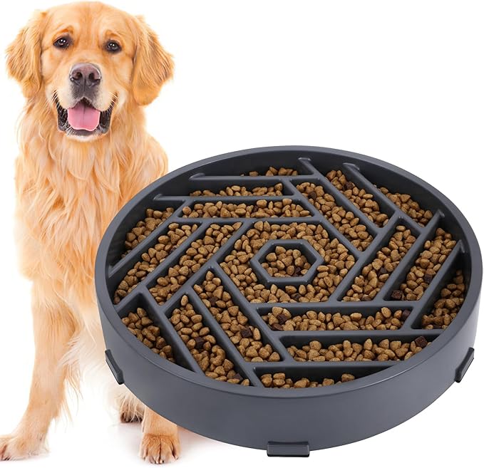 TOBYTO Slow Feeder Dog Bowls Large Medium Breed,Anti-Choking Slow Eating Dog Food Bowl,Non Slip Pet Slower Food Feeding Bowls Large Puzzle Slow Feeder Bloat Stop Maze Dog Dishes,Gray by TOBYTO