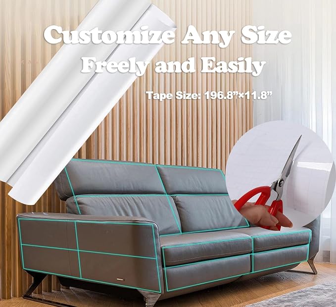 Anti Cat Scratch Furniture Protector Tape Damage-Free Couch Guard, 197"x12" | clear,strong adhesive,flexible,easy to apply,easy to remove,pins-free,residue-free,long-term use,massive coverage,non-toxic - Image 2