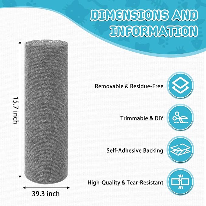 LSGCQ Cat Scratch Mat Self Adhesive Cat Scratch Furniture Protector | Self Adhesive Cat Scratching Mat Replacement for Cat Tree Post Couch Wall Furniture Protector (39.3" x 15.8", Light Gray) - Image 2