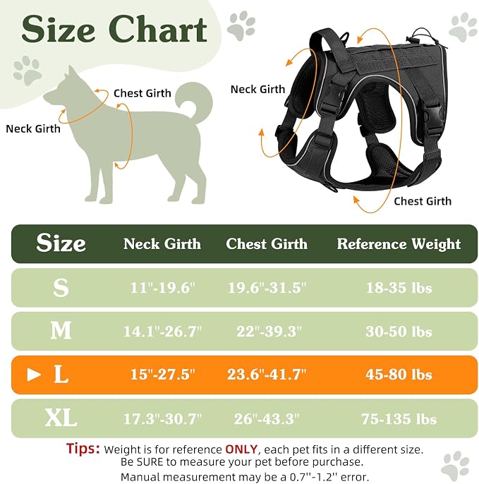 VavoPaw Heavy Duty Tactical Dog Harness for Large Dogs, No Pull Adjustable | Pet Harness Reflective Service Training Easy Control Pet Vest Military K9 Working Dog Harnesses(Black, L) - Image 2