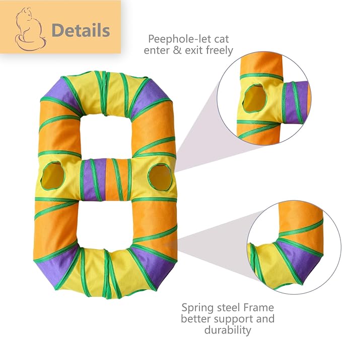 8-Shaped Cat Tunnel Toy Interactive Foldable Playhouse Maze Toys for Cats, Kittens, Rabbits & Small Pets with Playing Balls Collapsible Play Tube for Indoor Fun & Exercise (Multicolor) - Image 4