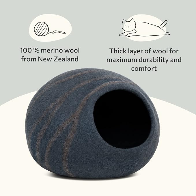 Cat Cave - Merino Wool Bed for Indoor Cats (Slate Gray, Medium) | Cat Bed Enclosure, Premium Felt, Handmade, Super Soft, Lightweight, Breathable, Adjustable Shape - Image 3