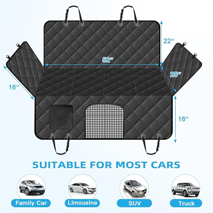 Kytely Hard Bottom Dog Car Seat Cover for Back Seat,Waterproof Car Hammock | 45% More Space, Support 400lb, Mesh Window, 600D Oxford, Anti-Scratch Nonslip Backseat Protector, Dog Seat Belt Included - Image 8