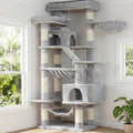 Heybly Cat Tree, 71-Inch-Tall Tower for Indoor Cats with 2 Perches HCT034W | Large Cat Furniture with 2 Big Condos, 2 Hammocks, Basket, Scratching Pad, Multi-Level Cat Condo, Light Gray by HEYBLY