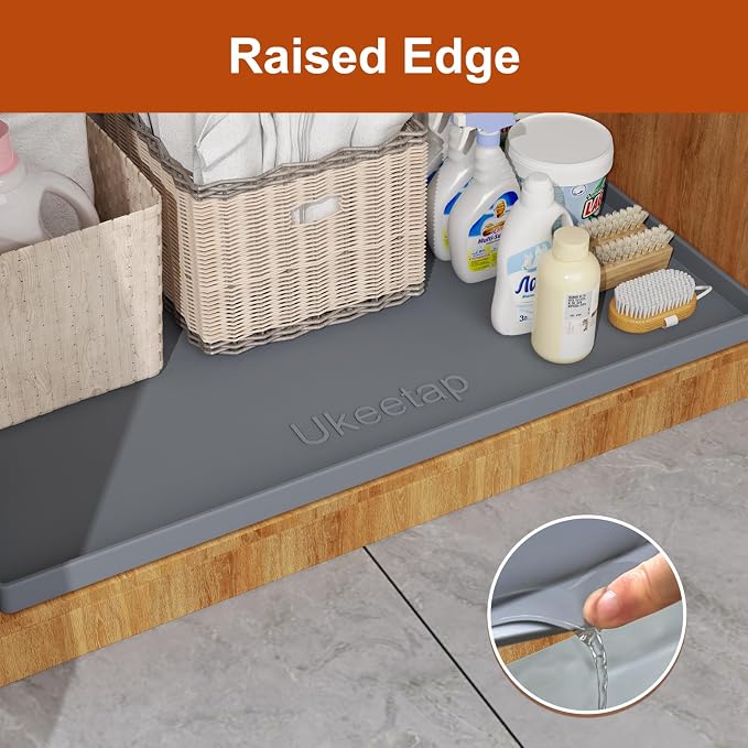 19" x 28" Extra Thick Silicone Mat Waterproof with Raised Edge, Gray | Under Sink Mat for Kitchen & Bathroom, Kitchen Cabinet Liner, Multi-Purpose for Storage & Protection - Image 3