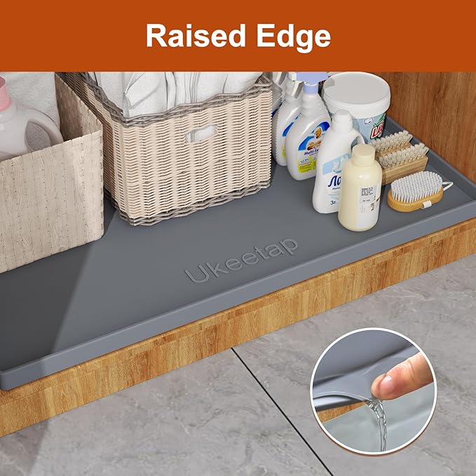 22" x 19" Extra Thick Silicone Mat Waterproof with Raised Edge, Gray | Under Sink Mat for Kitchen & Bathroom, Kitchen Cabinet Liner, Multi-Purpose for Storage & Protection - Image 3