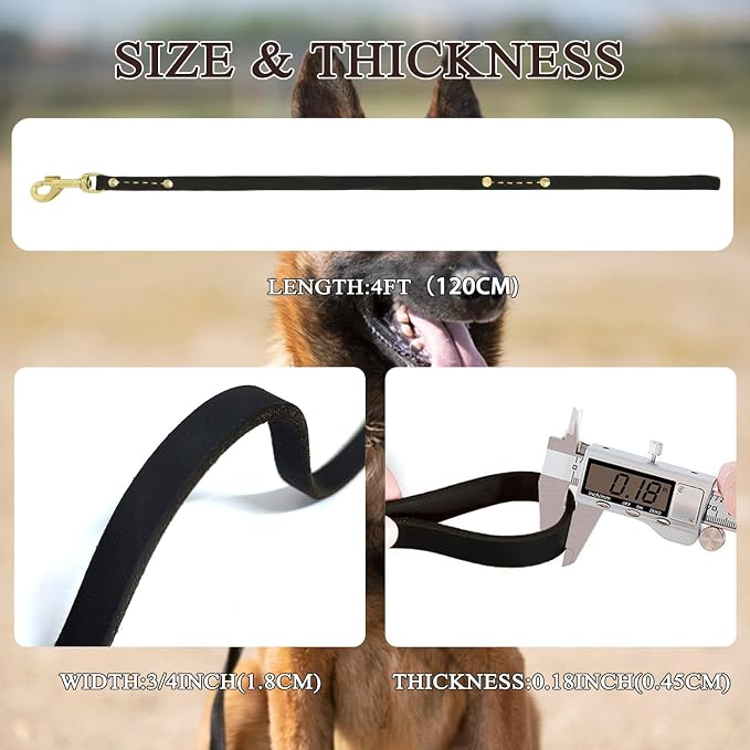 Heavy Duty Leather Dog Leash 4 ft x 3/4 inch,Strong Stitched Handmade Leather Training Leash for Walking,Soft Handle and Durable Lead for Medium and Large Dogs Black - Image 3