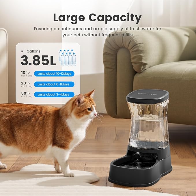 Gardner Pet Automatic Gravity Water Dispenser for Dogs, 1.0Gallon 100% BPA-Free Dog Water Bowl Dispenser, Pet Water Fountain Dispenser with Sponge Filter for Small&Medium Dogs, Cats, Puppies(Black) - Image 3