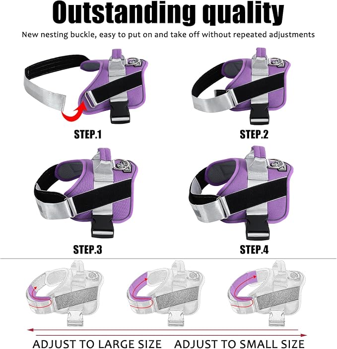 Dog Harness, No-Pull Reflective Dog Vest, Breathable Adjustable Pet Harness with Handle for Outdoor Walking - No More Pulling, Tugging or Choking (Lavender, X-Small (Pack of 1)) - Image 3