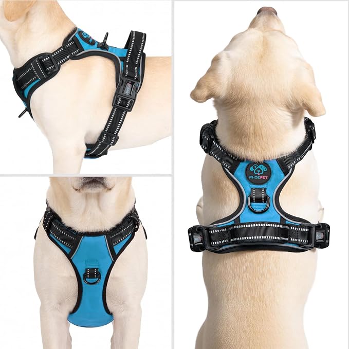 Reflective Dog Harness No Pull Large Breed Vest | with 2 Metal Leash Attachment Hooks(L, Blue) - Image 2