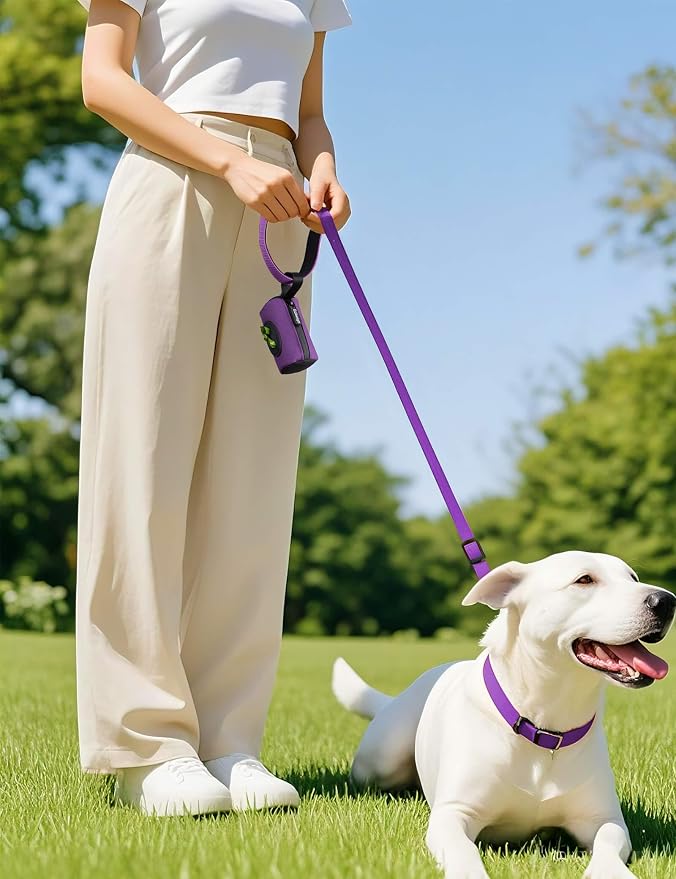 Gobeigo 2-in-1 Dog Poop Bag Holder【Easy Pull-Out Version】(Purple) | Hard Plastic Insert & Soft Fabric Bag Snap-On Strap Dispenser Fits Retractable and Standard Leashes with 1 Roll Bags - Image 4