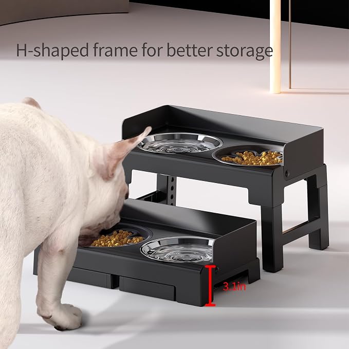 PAKEWAY Elevated Dog Bowls for Medium and Large Dogs, Spill-Proof Tiltable Dog Feeder with Slow Feeder Bowl and Stainless Steel Water Bowl, 6-Height Adjustable Raised Dog Bowl Stand - Image 6