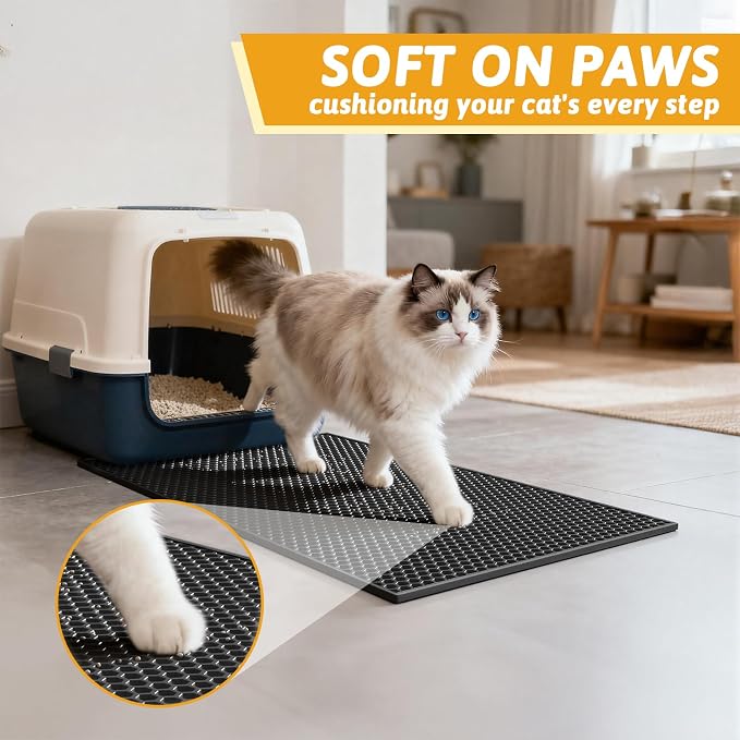 Pieviev 2 Packs Cat Litter Mat Double Layer Waterproof Urine Proof Trapping Mat (24"X15", Black) | Waterproof Urine Resistant Layer Litter Box Mat, Easy Collection, Soft on Kitty Paws, Black Color for Indoor Cats - Image 5