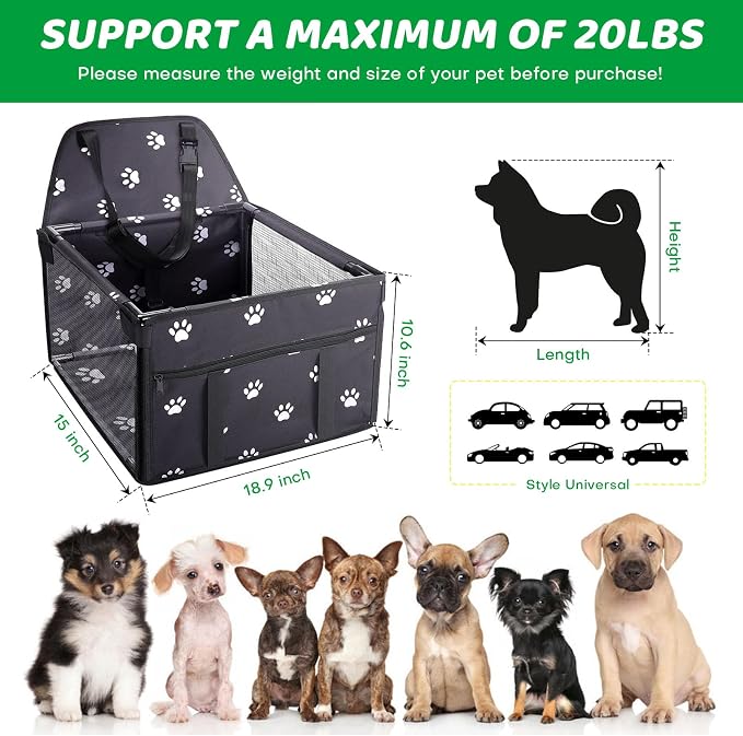 GENORTH Dog Car Seats for Small and Medium Dogs,Portable Puppy/Pet Car Booster Seat with Clip-On Leash and Mesh Window for Pet Up to 20 lbs - Image 5