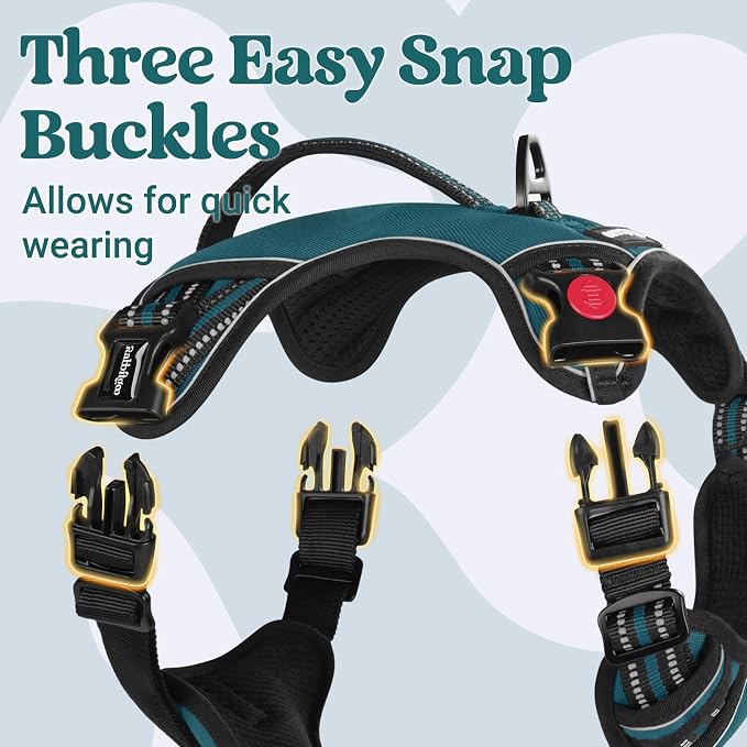 rabbitgoo Large Dog Harness, Easy Wear with 3 Buckles and Lift Handle | No Pull with Front Clip for Walking, Adjustable Soft Padded, Reflective, Easy Control, Green, Medium - Image 4