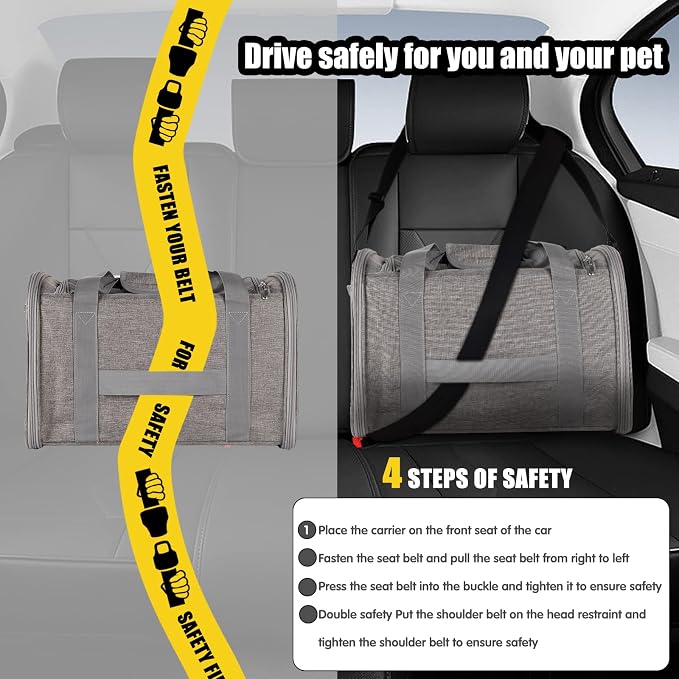 Cat Carrying Case - Pet Carrier Airline Approved, Protable and Breathable Pet Travel Carrier Removable Fleece Pad, Collapsible Cat Carrier Dog Carrier for Medium Cats Small Cats Dogs (17*11*11 grey) - Image 6