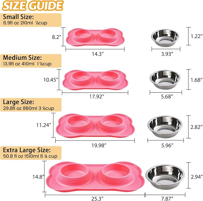 Hubulk Pet Dog Bowls 2 Stainless Steel Dog Bowl with No Spill Non-Skid Silicone Mat + Pet Food Scoop Water and Food Feeder Bowls for Feeding Small Medium Large Dogs Cats Puppies (Extra Large, Pink) - Image 4