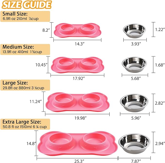 Hubulk Pet Dog Bowls 2 Stainless Steel Dog Bowl with No Spill Non-Skid Silicone Mat + Pet Food Scoop Water and Food Feeder Bowls for Feeding Small Medium Large Dogs Cats Puppies (S, Pink) - Image 4