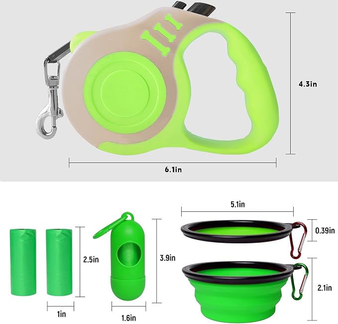 Retractable Dog Leash Automatic Telescopic Tractor Dog Tape | Pet Tape 10/16 FT Durable and Convenient, with Folding Bowl, Dispenser, Rubbish Bags, Suitable for Small and Medium Dogs - Image 2