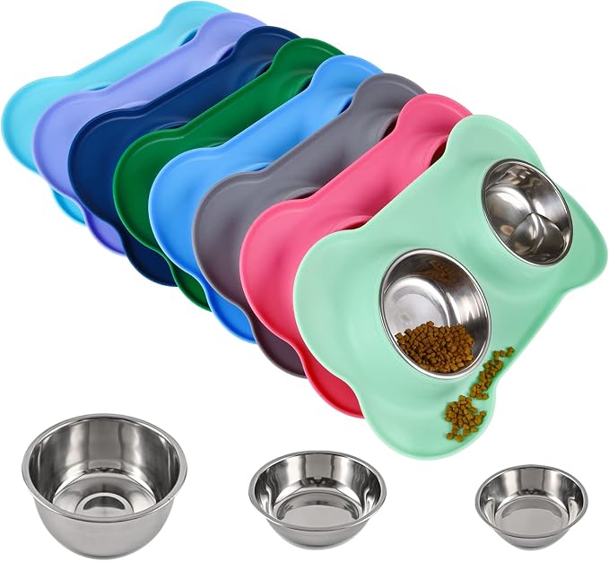 Dog Bowls 2 Stainless Steel Bowl for Pet Water and Food Feeder with Non Spill Skid Resistant Silicone Mat for Pets Puppy Small Medium Cats Dogs by Juqiboom